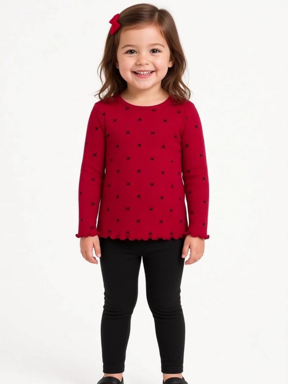 Cat & Jack Red Long Sleeve Tee with Black Bow Accents